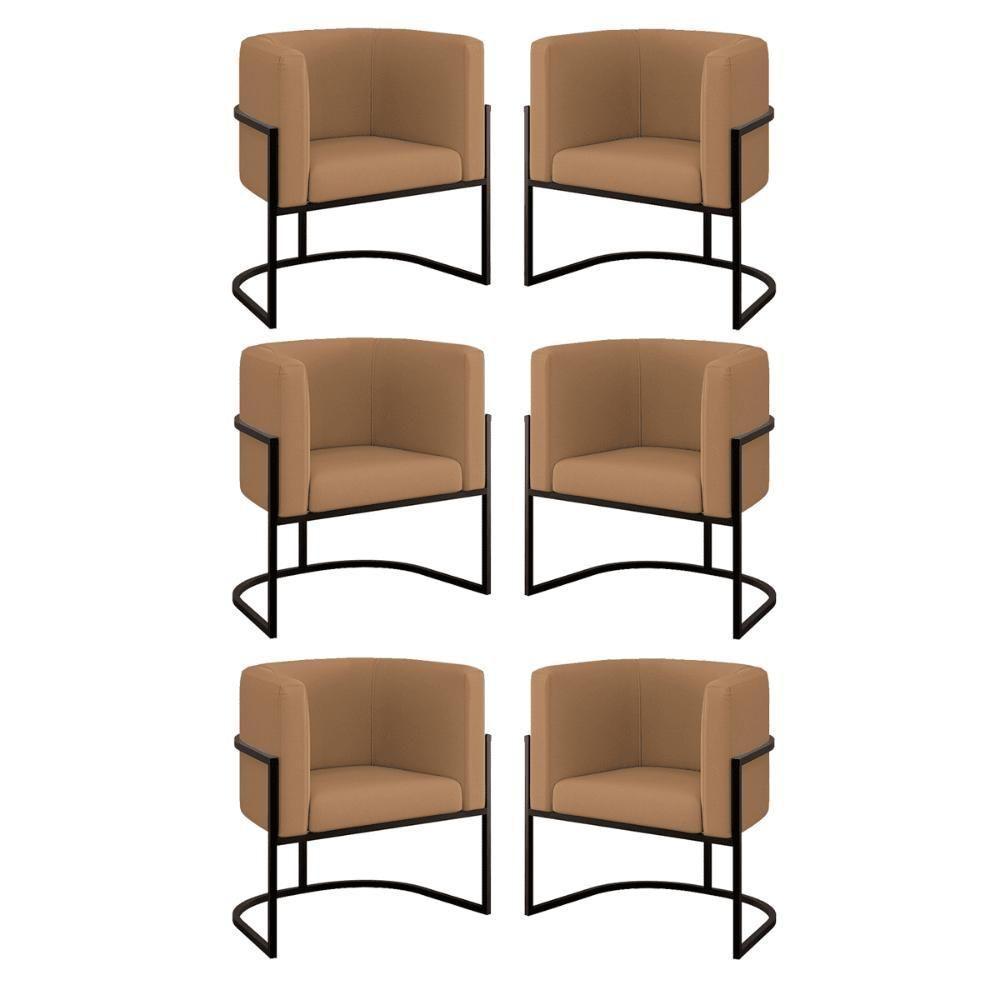 Kit 6 Cadeiras Poltrona Lua Veludo Preto Balaqui Capuccino - 1