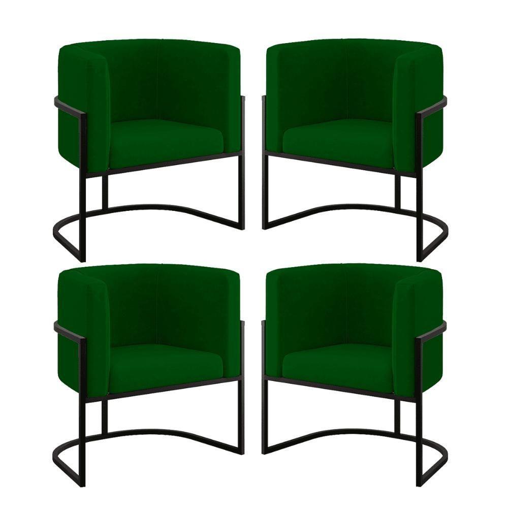 Kit 04 Cadeiras Poltrona Lua Preto Balaqui Verde - 1