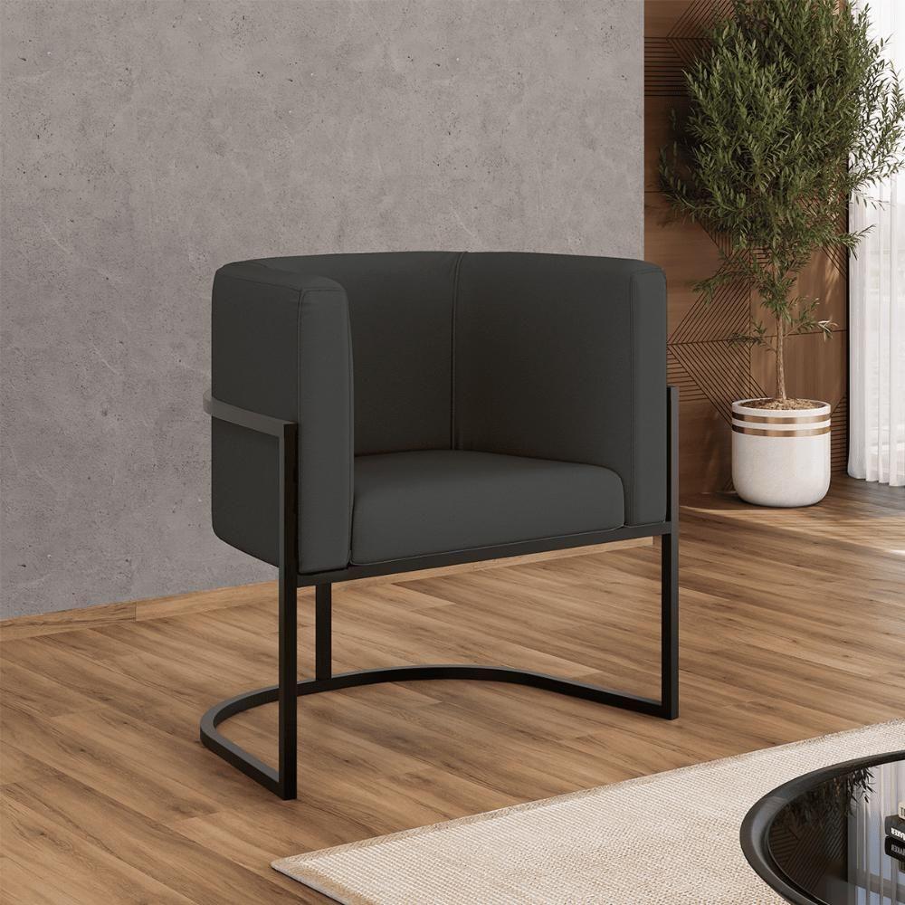 Cadeira Poltrona Lua Corino Base De Metal Preta Reforçada Cinza - 6