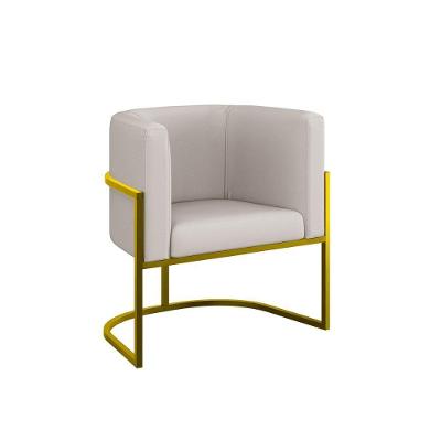 Cadeira Poltrona Lua Corino Base De Metal Dourada Reforçada Bege