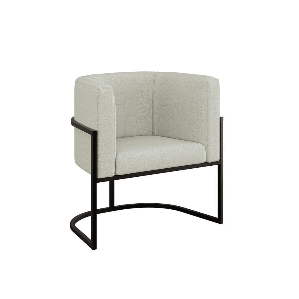 Cadeira Poltrona Lua Bouclê Base De Metal Preta Reforçada Bege - 1