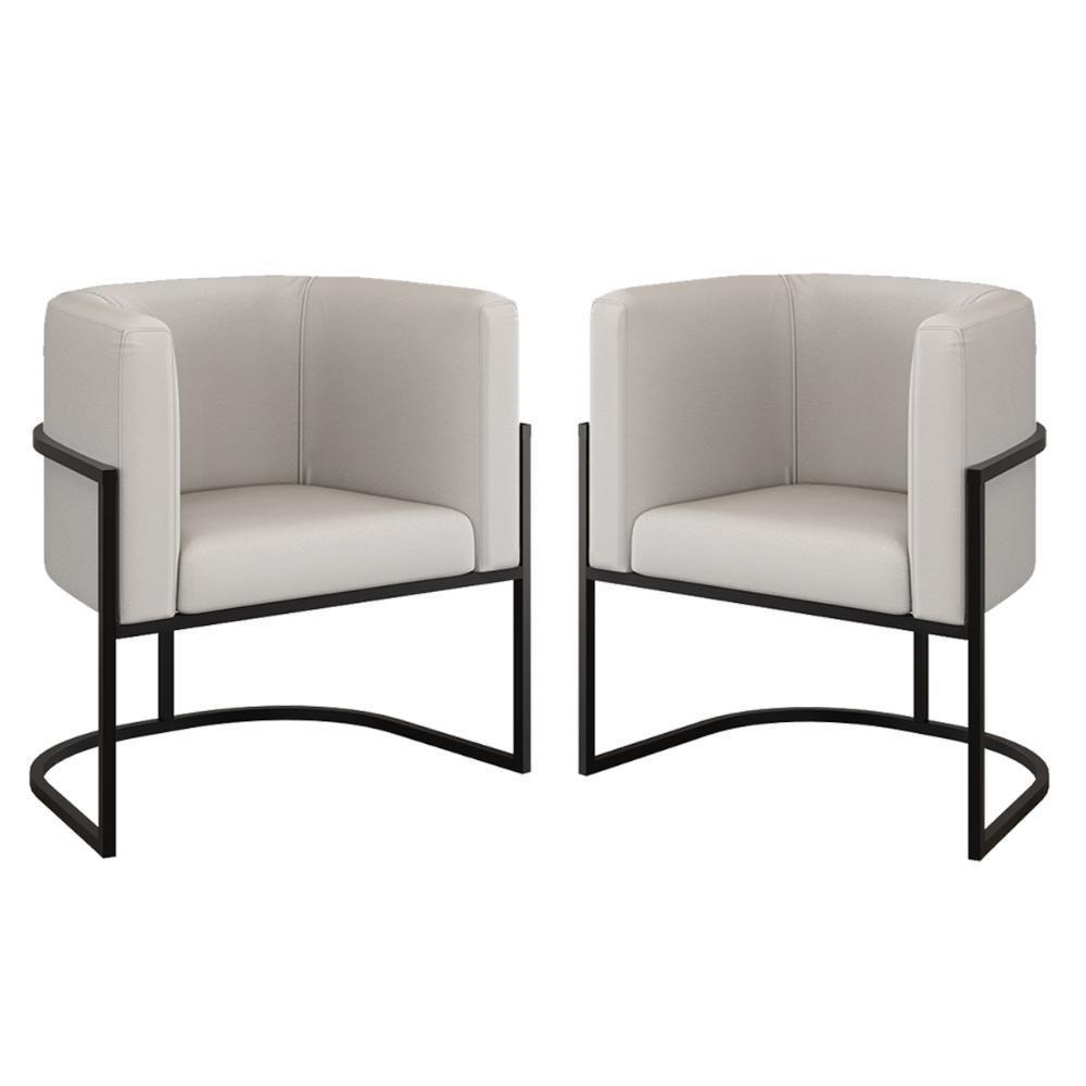 Kit 2 Cadeiras Poltrona Lua Corino Preto Balaqui Bege - 1