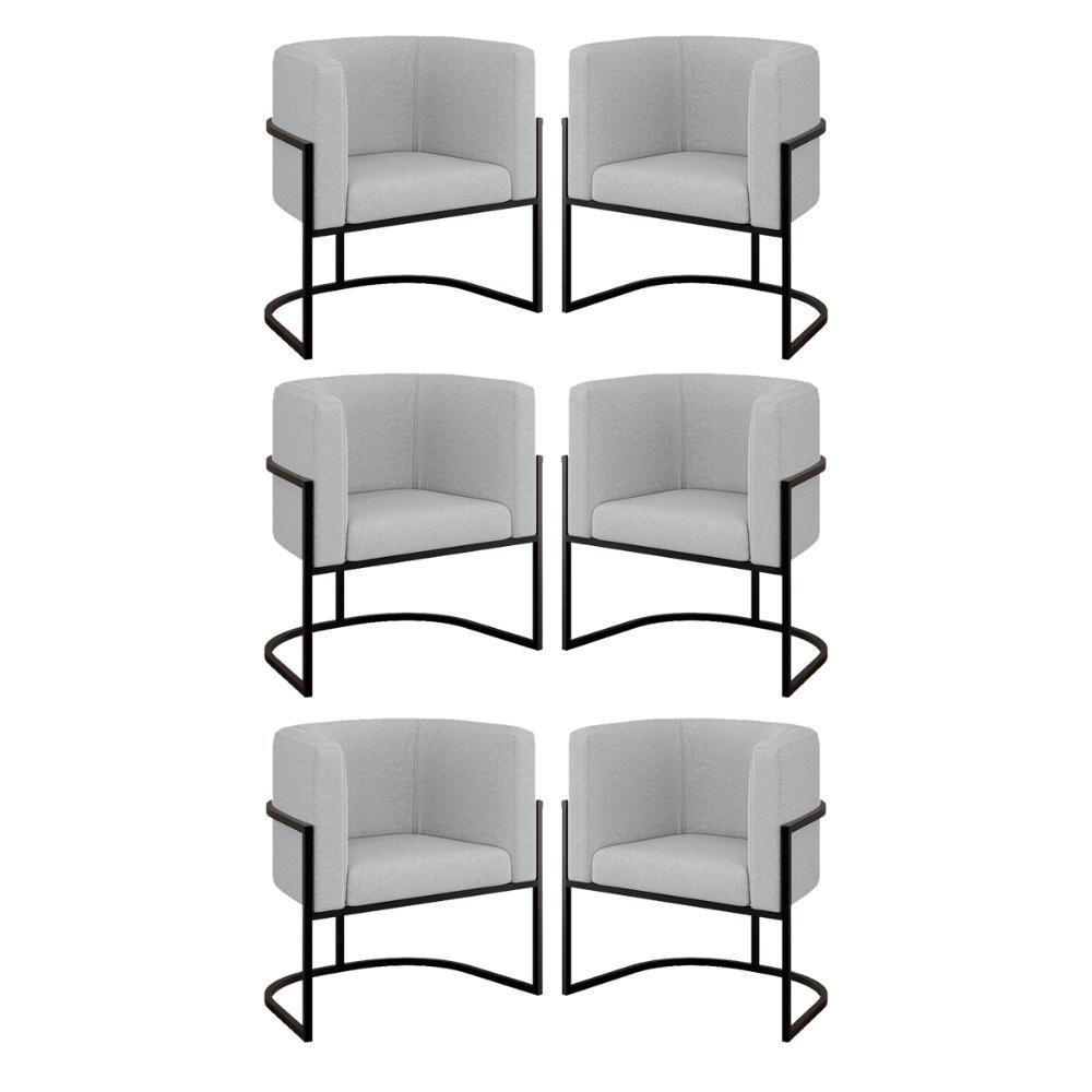 Kit 6 Cadeiras Poltrona Lua Bouclê Preto Balaqui Cinza - 1