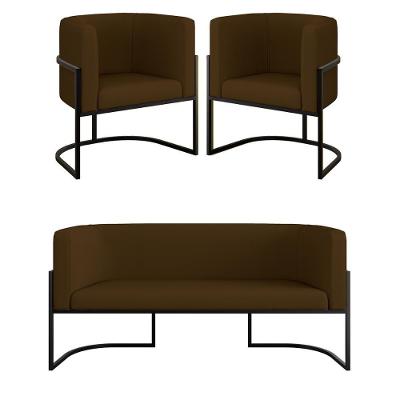 Kit Sofá 2 Lugares + 2 Poltronas Corino Preto Marrom