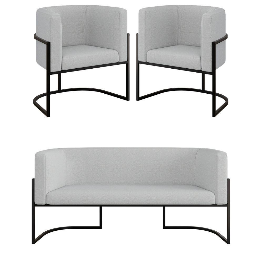 Kit Sofá 2 Lugares + 2 Poltronas Bouclê Preto Cinza - 1
