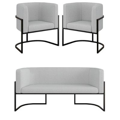 Kit Sofá 2 Lugares + 2 Poltronas Bouclê Preto Cinza