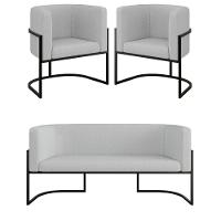 Kit Sofá 2 Lugares + 2 Poltronas Bouclê Preto Cinza - 1