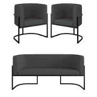 Kit Sofá 2 Lugares + 2 Poltronas Corino Preto Cinza - 1