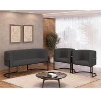 Kit Sofá 2 Lugares + 2 Poltronas Corino Preto Cinza - 2