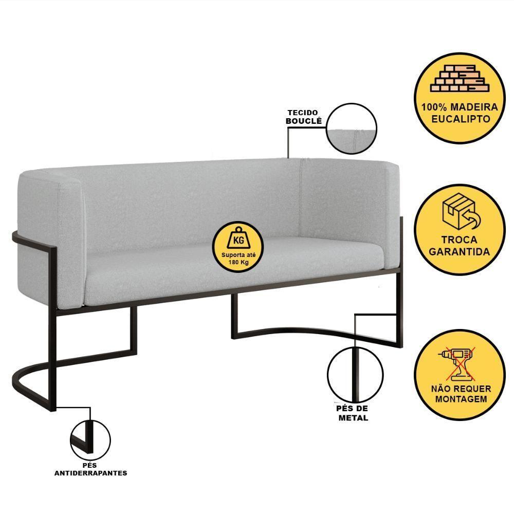 Kit Sofá 2 Lugares + 2 Poltronas Bouclê Preto Cinza - 8