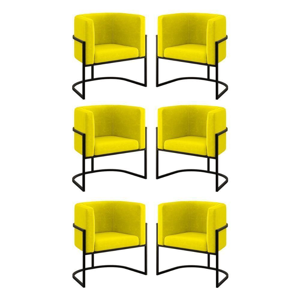 Kit 06 Cadeiras Poltrona Lua Preto Balaqui Amarelo - 1
