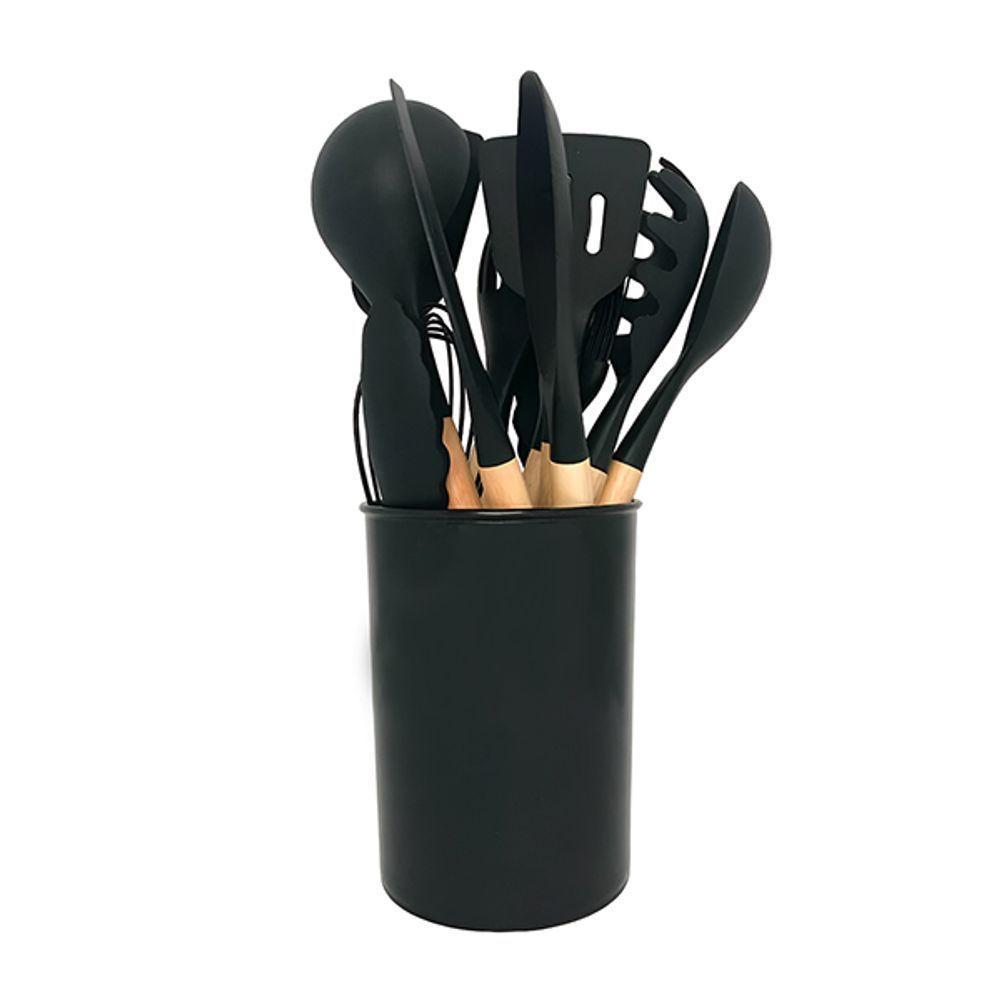 Kit 12 Peças Jogo De Cozinha De Silicone Resistente A Altas Temperaturas Utensílios - Preto - 3