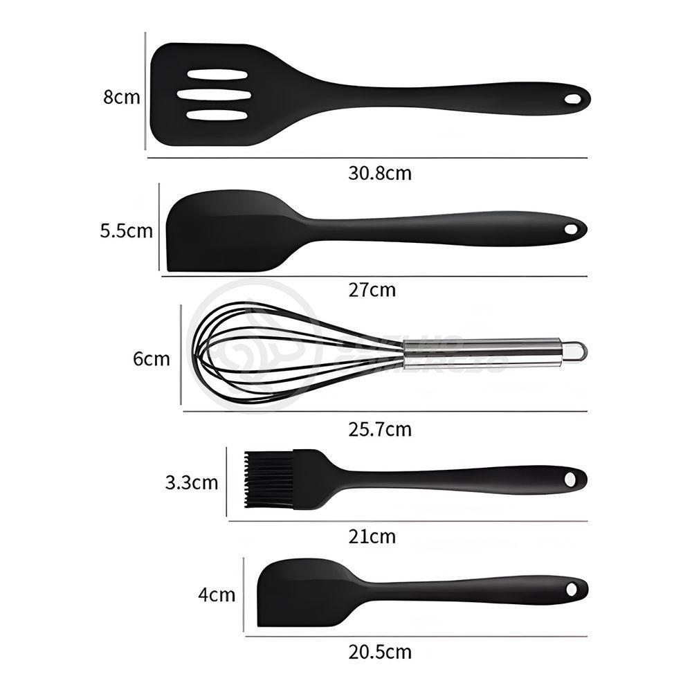 Kit 5 Peças Jogo De Cozinha De Silicone Resistente A Altas Temperaturas Conjunto De Utensílios Preto - 3