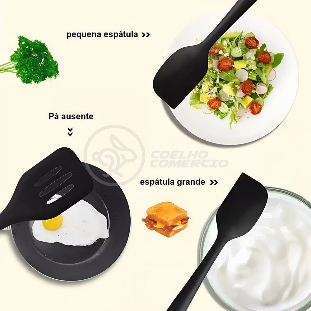 Kit 5 Peças Jogo De Cozinha De Silicone Resistente A Altas Temperaturas Conjunto De Utensílios Preto - 5
