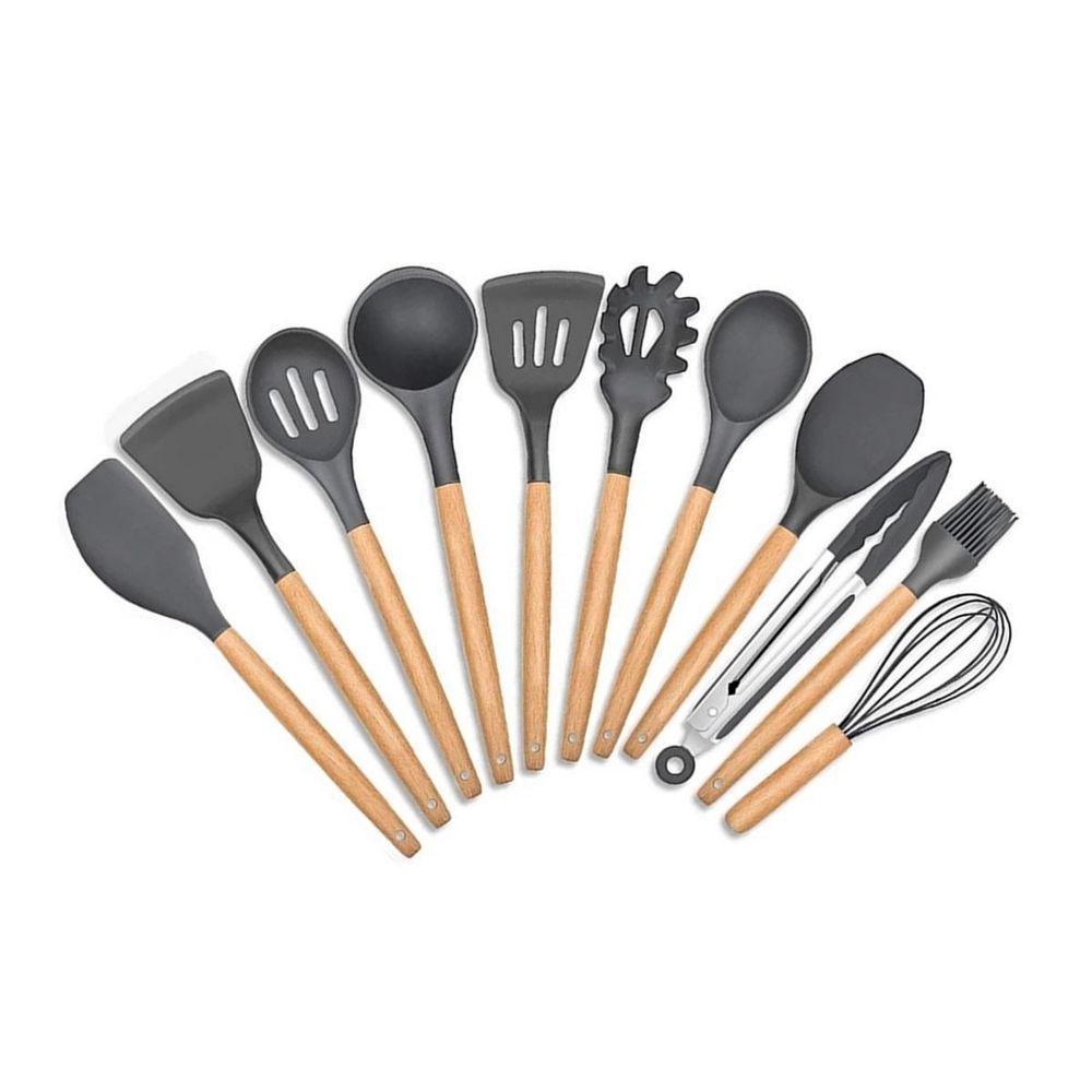 Kit Com 11 Peças Utensílios Para Cozinha Silicone E Madeira - 1