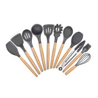Kit Com 11 Peças Utensílios Para Cozinha Silicone E Madeira - 1