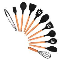 Kit 12 Utensílios Talheres De Cozinha Silicone Cabo Madeira - 1