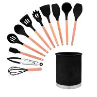 Kit 12 Utensílios De Cozinha Talheres Silicone Cabo Madeira - 3