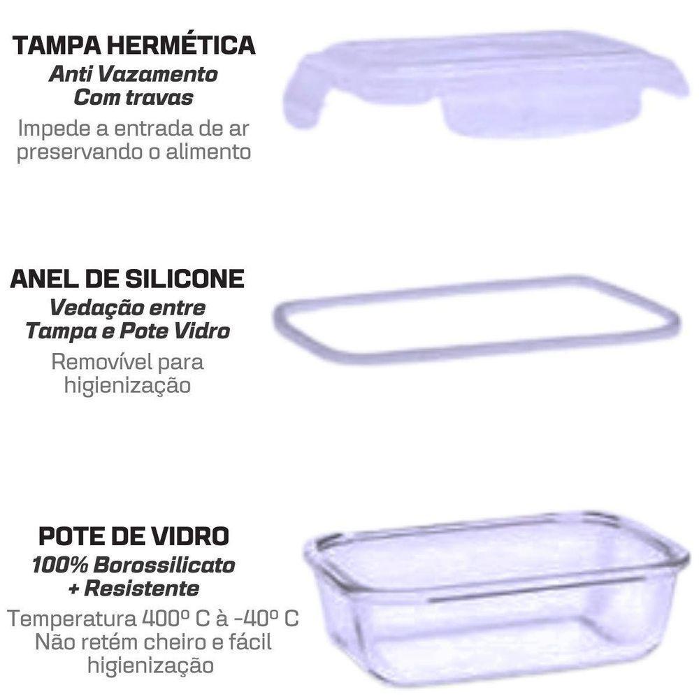 Pote Vidro Hermética Marmita Tampa Silicone 1040ml Grande - 2