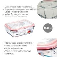 Pote Vidro Hermética Marmita Tampa Silicone 1040ml Grande
