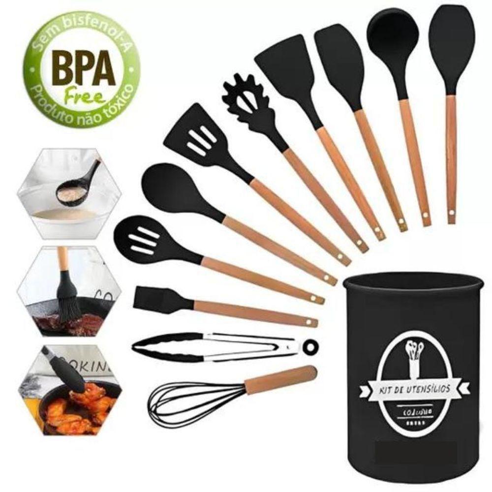 Conjunto 12 Utensílios Cozinha Silicone Conjunto Cabo - 2
