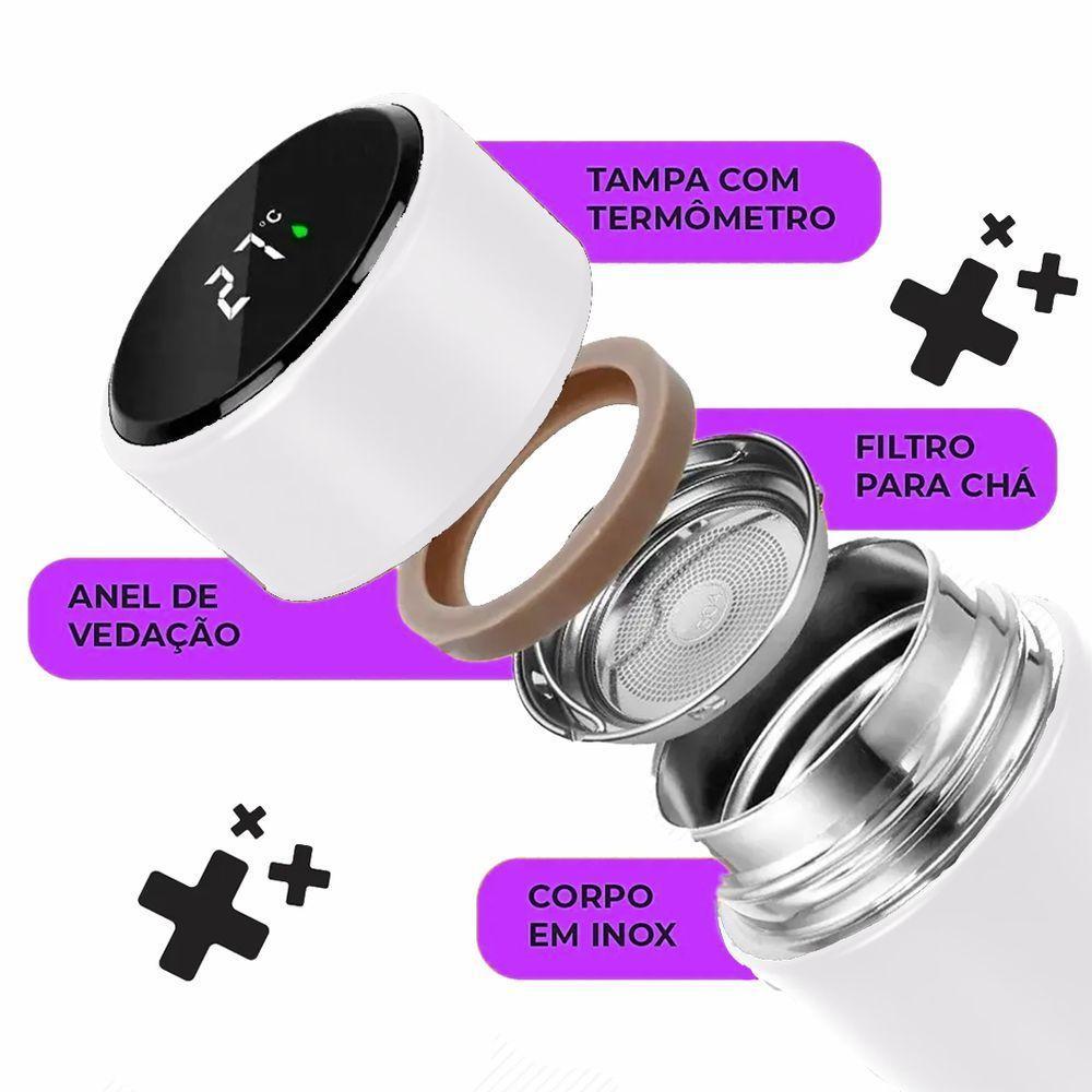 Garrafa Térmica Inteligente De Inox 500ml Tampa C/sensor De Temperatura Led água Café Chá Branco - 6