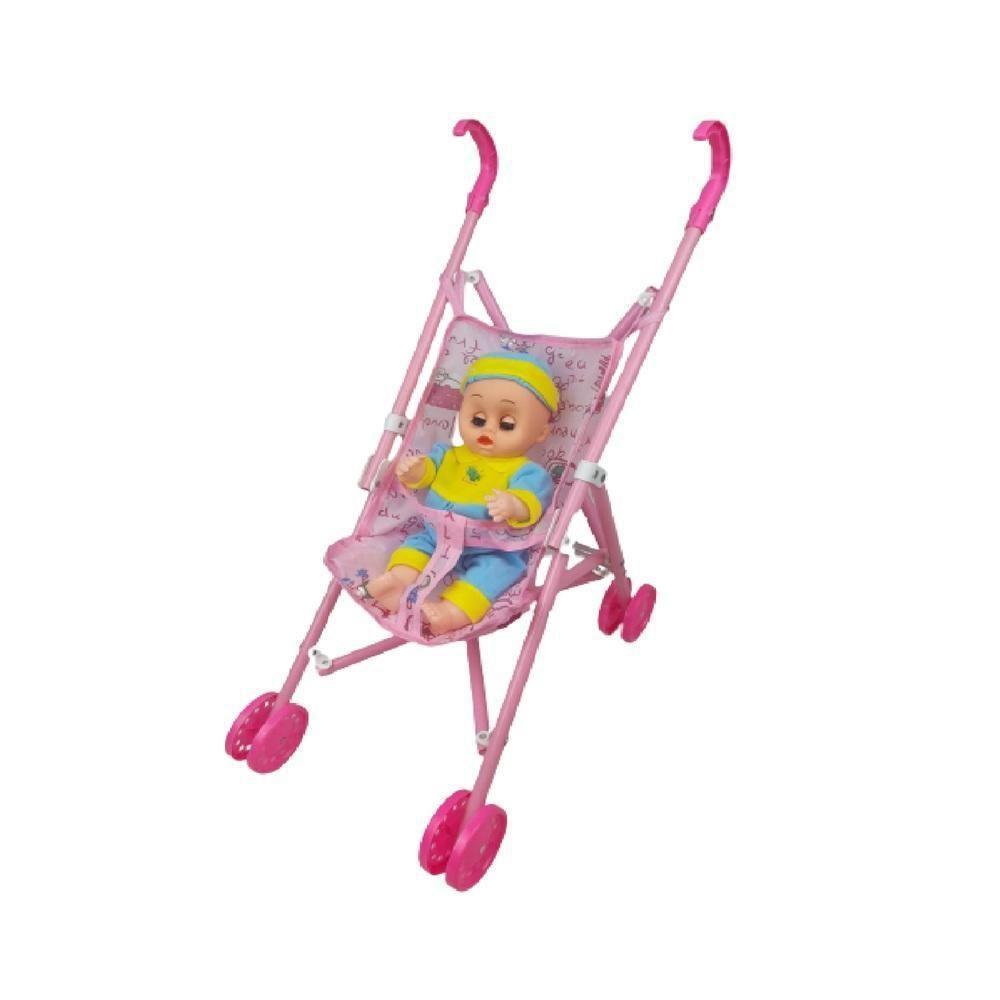 Boneca Bebe Com Carrinho De Passeio Dobravel Infantil Reborn Brinquedo - 1