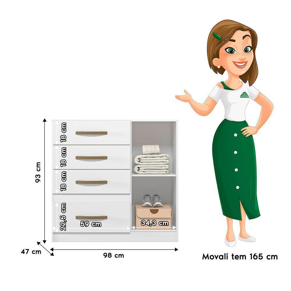 Cômoda Sapateira Com 5 Gavetas 1 Porta 98x100cm Vênus Moval Cor:branco Flex - 4