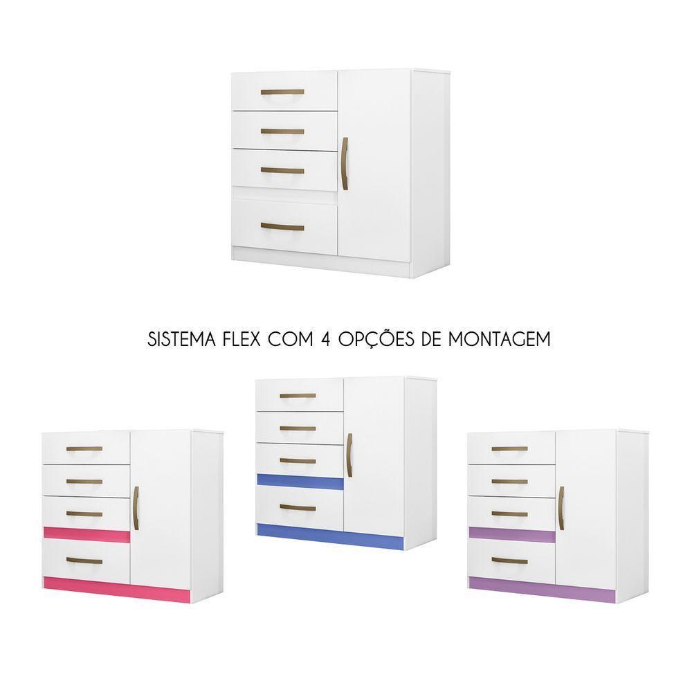 Cômoda Sapateira Com 5 Gavetas 1 Porta 98x100cm Vênus Moval Cor:branco Flex - 5