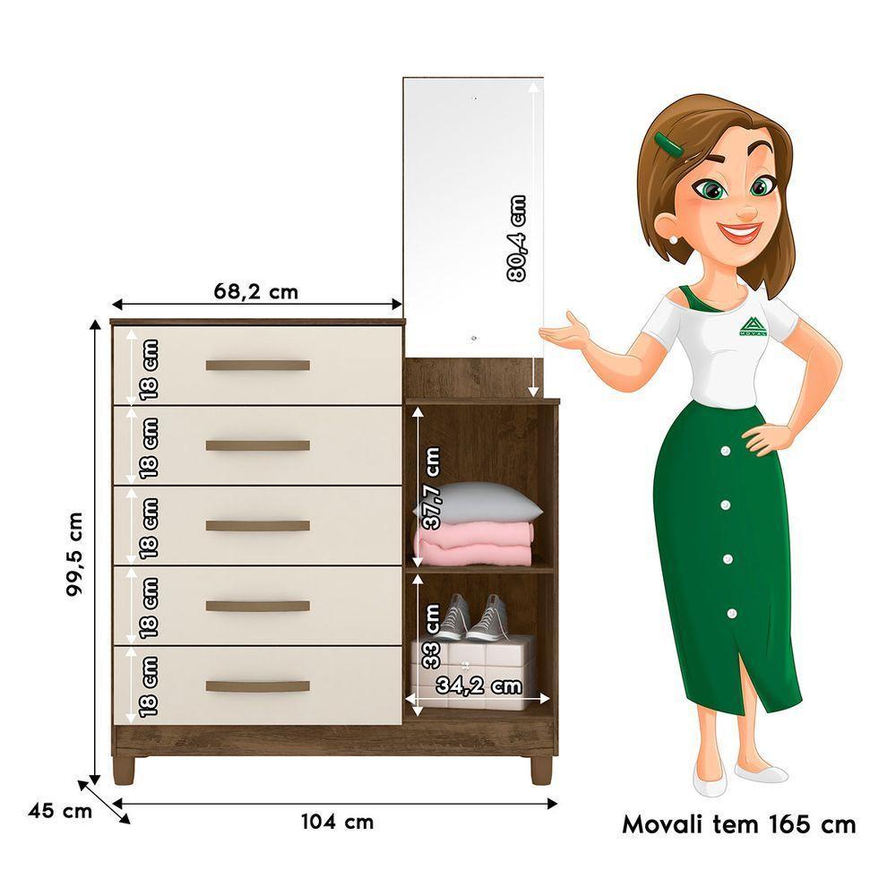 Cômoda Multiuso Com Espelho Sapateira 104x170cm Lisboa Moval Cor:castanho/off White - 4