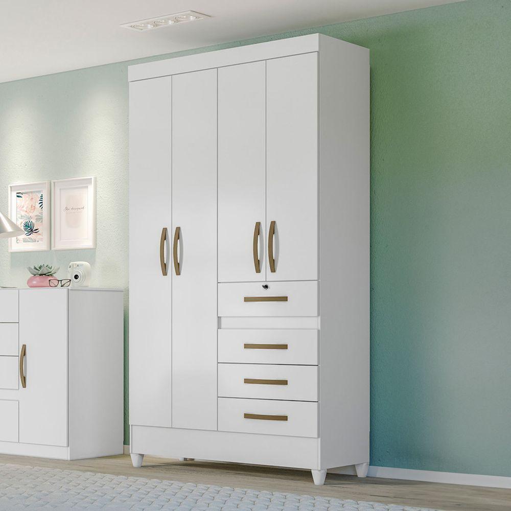 Guarda Roupa Solteiro com 4 Portas 4 Gavetas 110x204cm Sobral Moval Branco Flex - 1