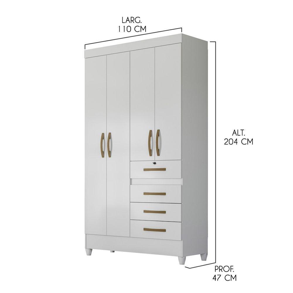 Guarda Roupa Solteiro com 4 Portas 4 Gavetas 110x204cm Sobral Moval Branco Flex - 4