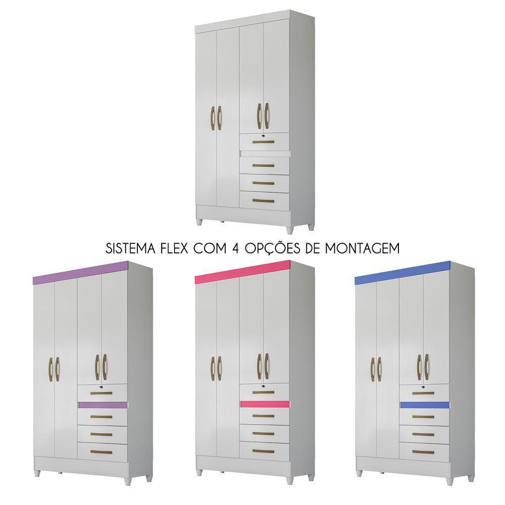 Guarda Roupa Solteiro com 4 Portas 4 Gavetas 110x204cm Sobral Moval Branco Flex - 5
