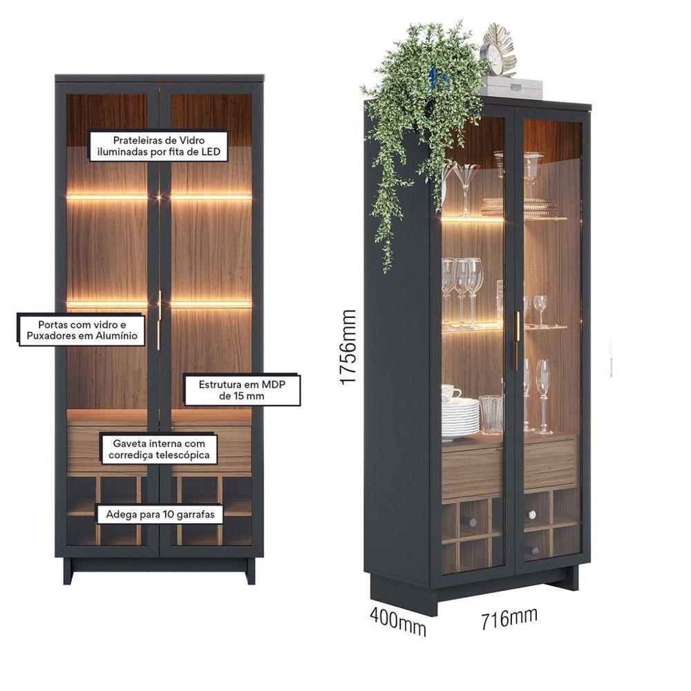 Kit com Cristaleira Led e Buffet Aparador Porta Vidro Preto Colibri - 3