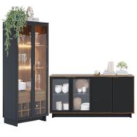 Kit com Cristaleira Led e Buffet Aparador Porta Vidro Preto Colibri - 1