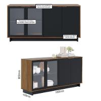 Kit com Cristaleira Led e Buffet Aparador Porta Vidro Preto Colibri - 2