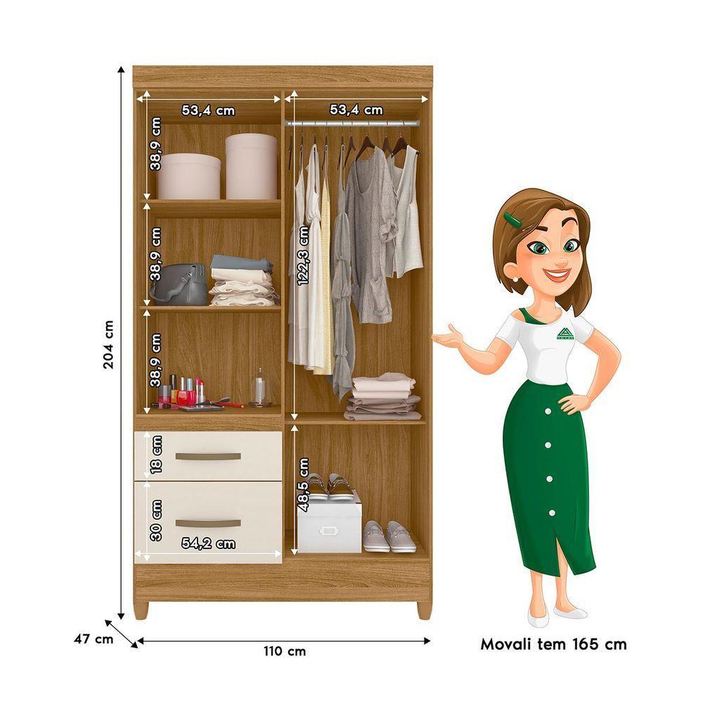 Guarda Roupa de Solteiro com 4 Portas 110x204cm Madri Moval Freijó Off White - 3