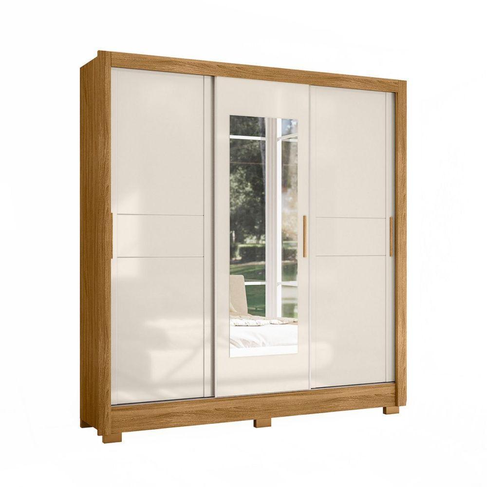 Guarda Roupa com Porta de Correr Espelho 202x212cm Bahamas Moval Freijó Off White - 2