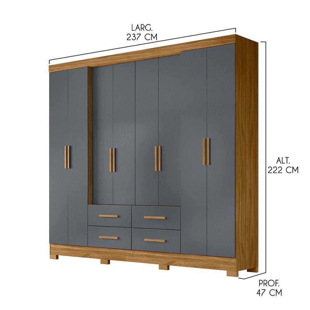 Guarda Roupa Casal Grande com 8 Portas 273x222cm San Lorenzo Moval Freijó Cinza - 3