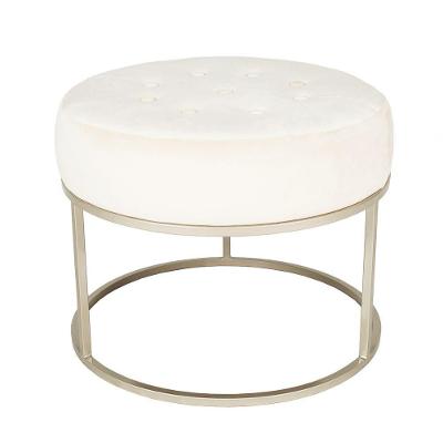 Puff Estofado Redondo Tecido Bege Diâm0,57x0,57x0,45 Mt Base Metal