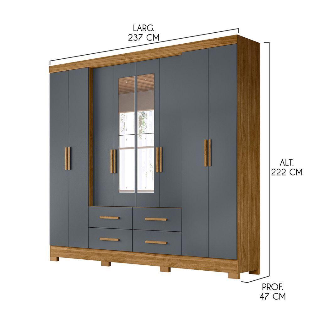 Guarda Roupa Casal Grande com Espelho 273x222cm San Lorenzo Moval Freijó Cinza - 3