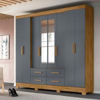 Guarda Roupa Casal Grande com Espelho 273x222cm San Lorenzo Moval Freijó Cinza - 1
