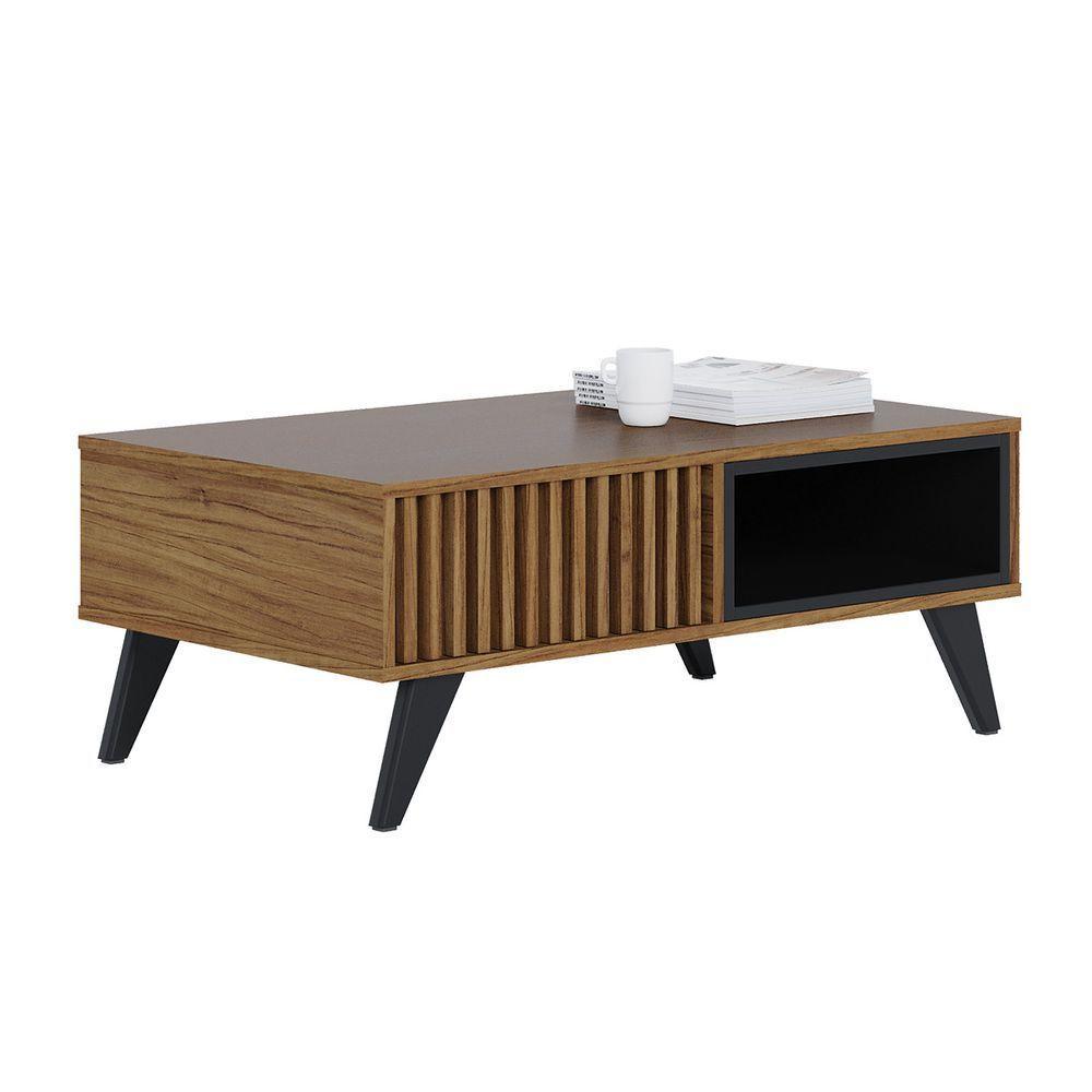 Mesa de Centro com Detalhe Ripado Jeri Noce Milano Preto Fosco Colibri - 2