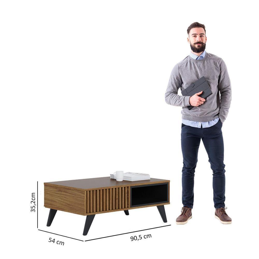 Mesa de Centro com Detalhe Ripado Jeri Noce Milano Preto Fosco Colibri - 3