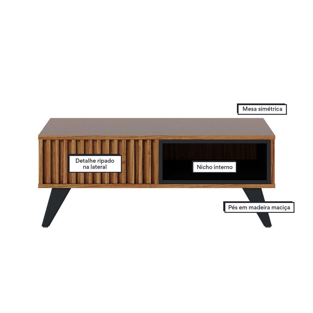 Mesa de Centro com Detalhe Ripado Jeri Noce Milano Preto Fosco Colibri - 4