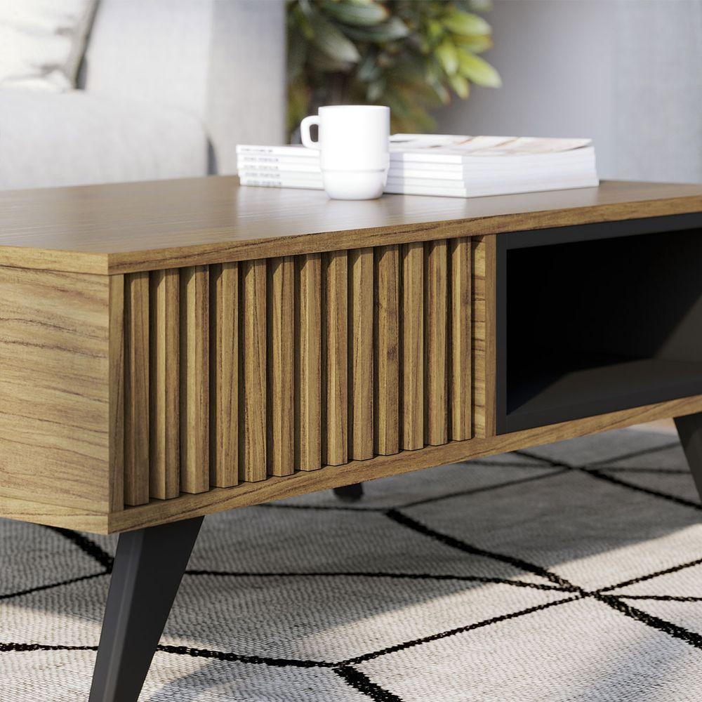 Mesa de Centro com Detalhe Ripado Jeri Noce Milano Preto Fosco Colibri - 5