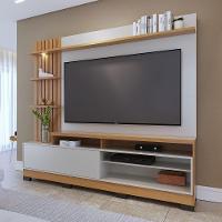 Estante Home 200 Cm com Pés Ripado Lateral Spot de Led Para TV Até 65' Maceio Freijó Off White - 1