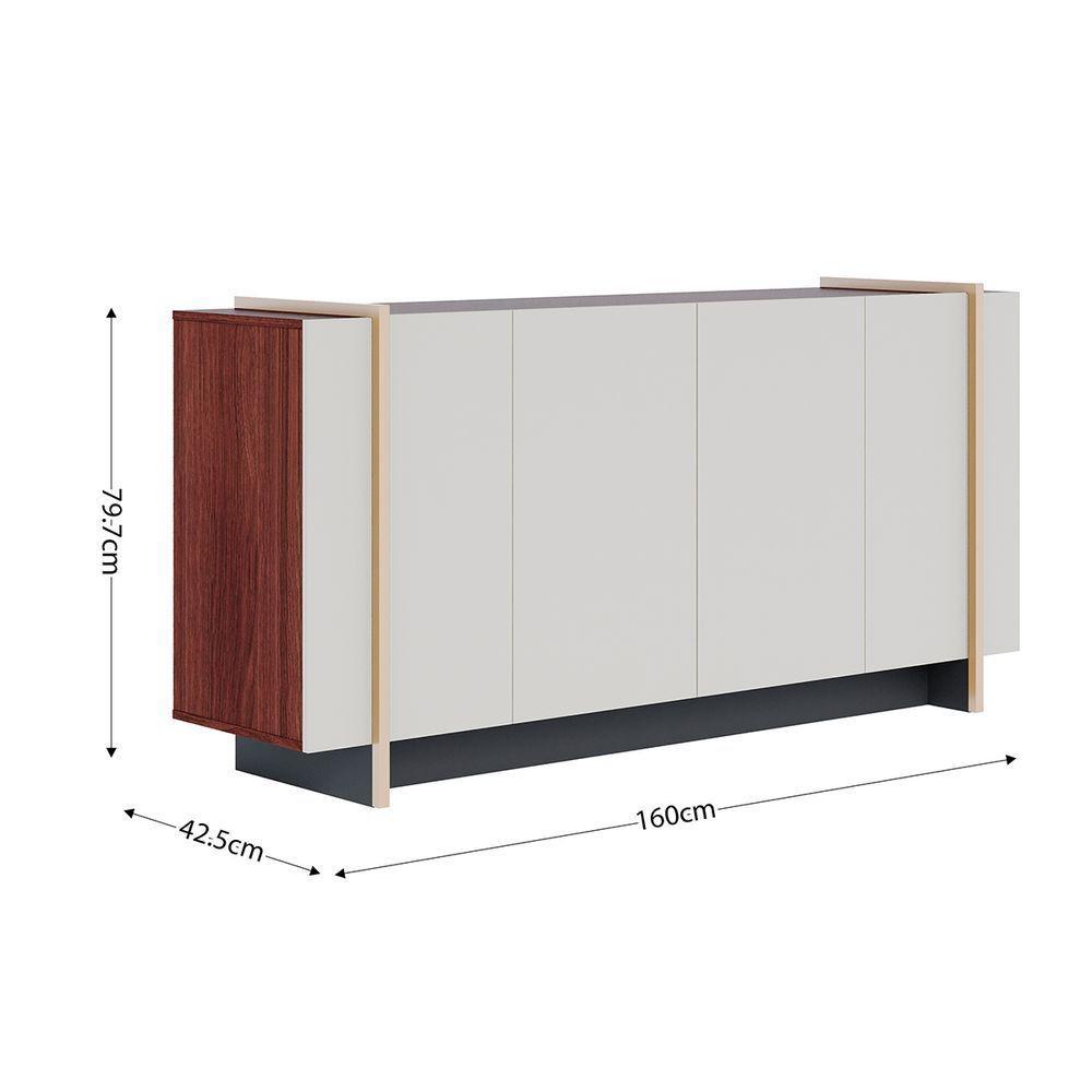 Buffet Aparador com 4 Portas 160x79cm Copacabana Colibri Off White Dourado - 5