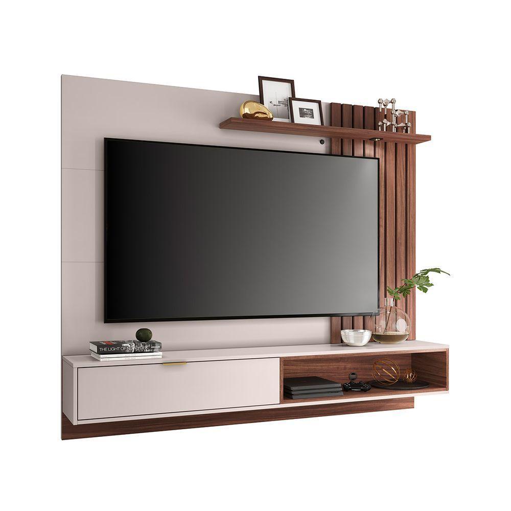 Painel Ripado Suspenso Para TV Até 65 Pol com Led 180x156cm Tocantins Colibri Off White Nogueira - 2