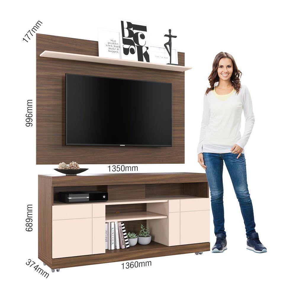 Rack com Painel Para TV Até 55 Pol 136x168cm Colibri Nogueira Off White - 3